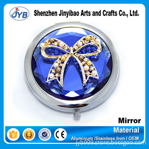 High quality metal bowknot blue wedding gift compact mirror